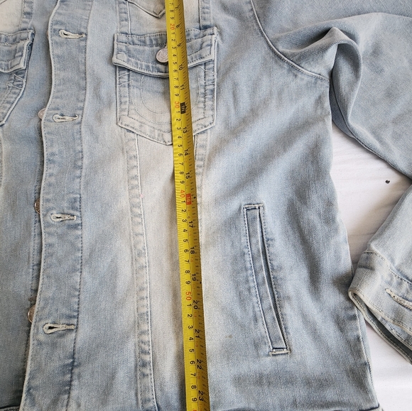 True Religion Jimmy Denim Trucker Button Stretch Jacket Light Shower Size M - Picture 9 of 9